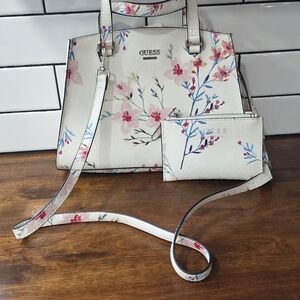 GUESS White Floral Satchel and Wallet Set